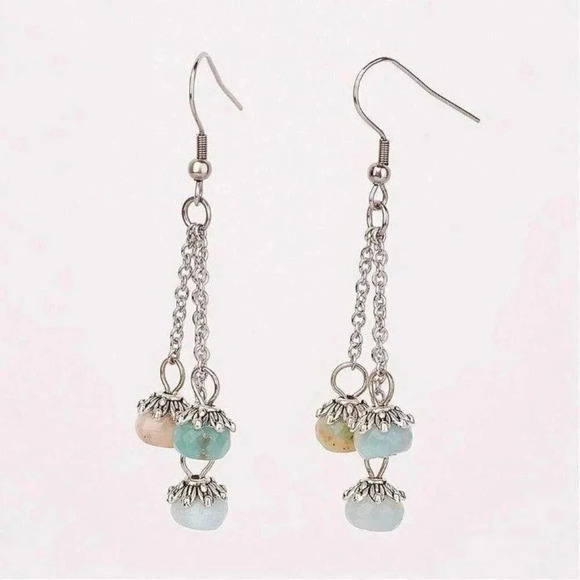 Handcrafted Triple Chain Amazonite Stone Earrings - Picture 1 of 1